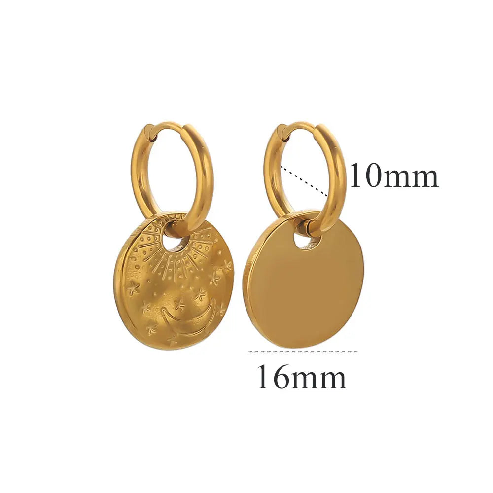 Brincos de argola de aço inoxidável dourado pvd artesanato acessórios de joias misteriosas brincos pendurados para mulheres presente diário boho