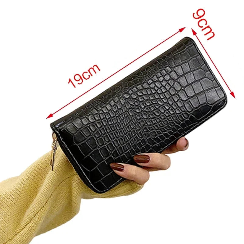 Carteira longa padrão crocodilo para mulheres, bolsa de armazenamento leve casual, grande capacidade, porta-moedas feminina, carteiras simples na moda