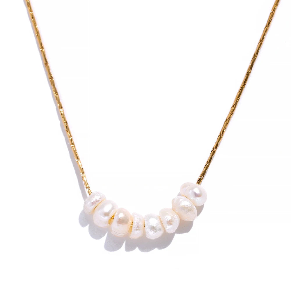 Yhpup contas de pérola naturais sem manchas chique requintado colar corrente fina de aço inoxidável minimalista charme colar jóias femininas