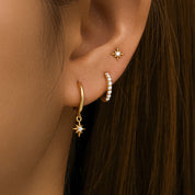 Conjunto de brincos redondos de estrela de aço inoxidável, 3 peças, para mulheres, banhado a ouro 18k, brinco pendurado, punk, unissex, joias rock