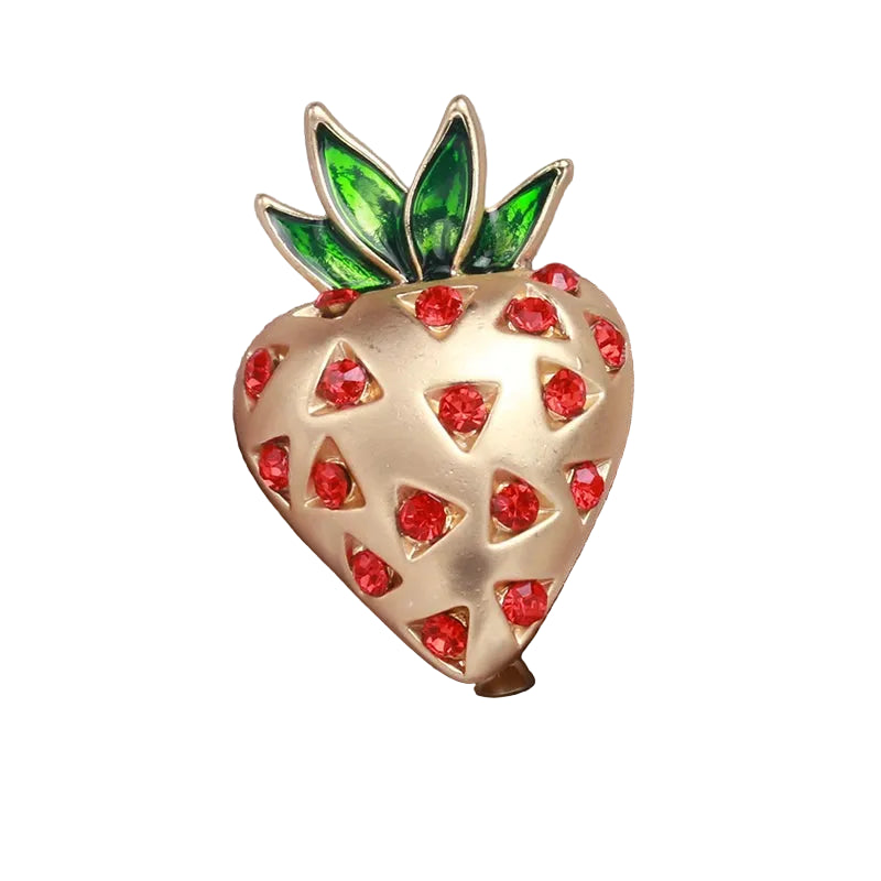 Broches de morango com gotejamento de óleo para mulheres, unissex, strass, alfinetes de frutas, plantas, lapela, escritório, festa, amigo, presentes, acessórios