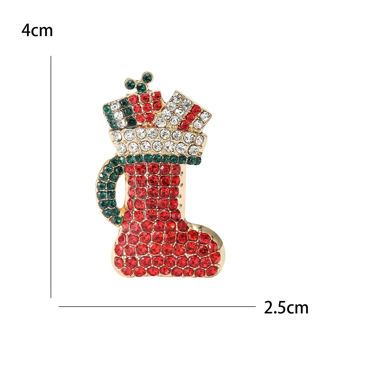Broche Meia de Natal com Strass Design Elegante Feminino