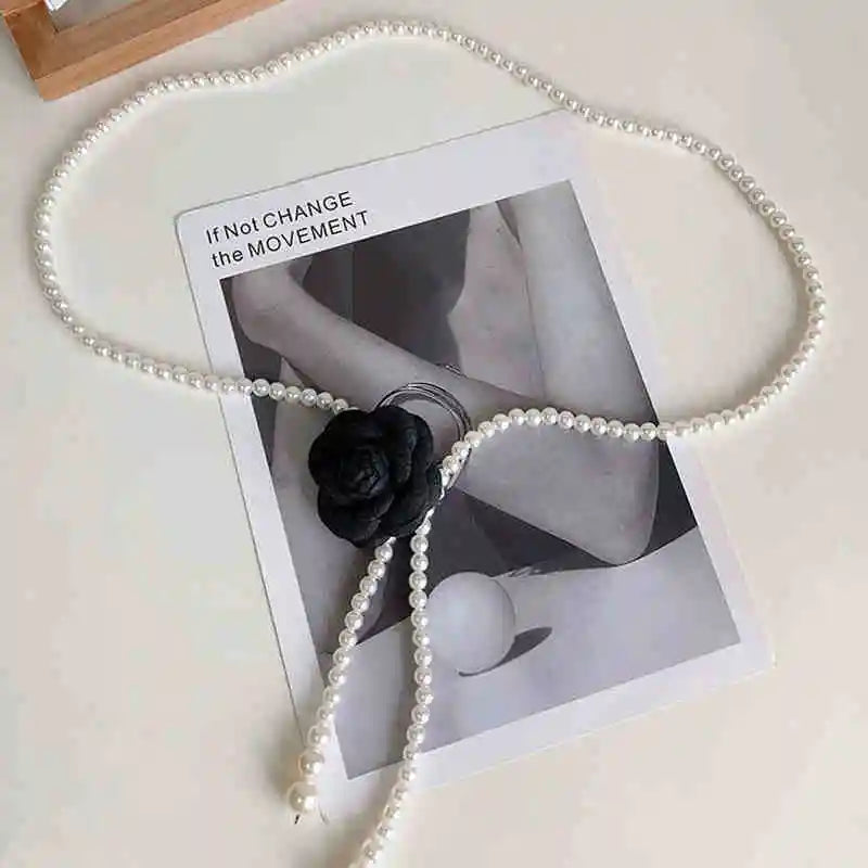 1 pçs cinto de cintura de pérola feminino novo estilo camélia decorativo versátil cinto combinando vestido casaco jaqueta moda elegante cinto