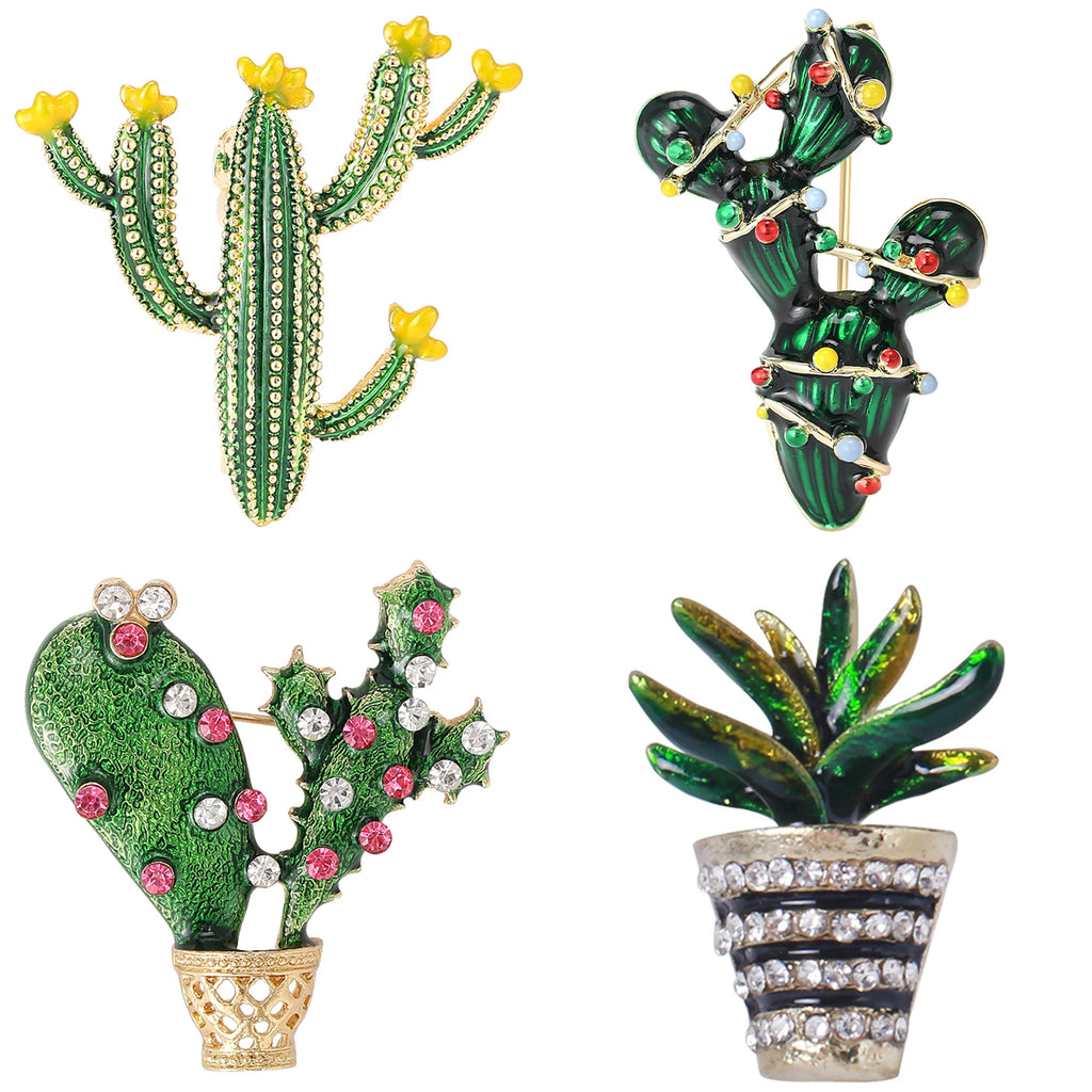 Esmalte Cactus Broches para Mulheres, Strass Verde, Pinos de Plantas, Acessórios Jóias, Presente para Amigos, Festa de Escritório