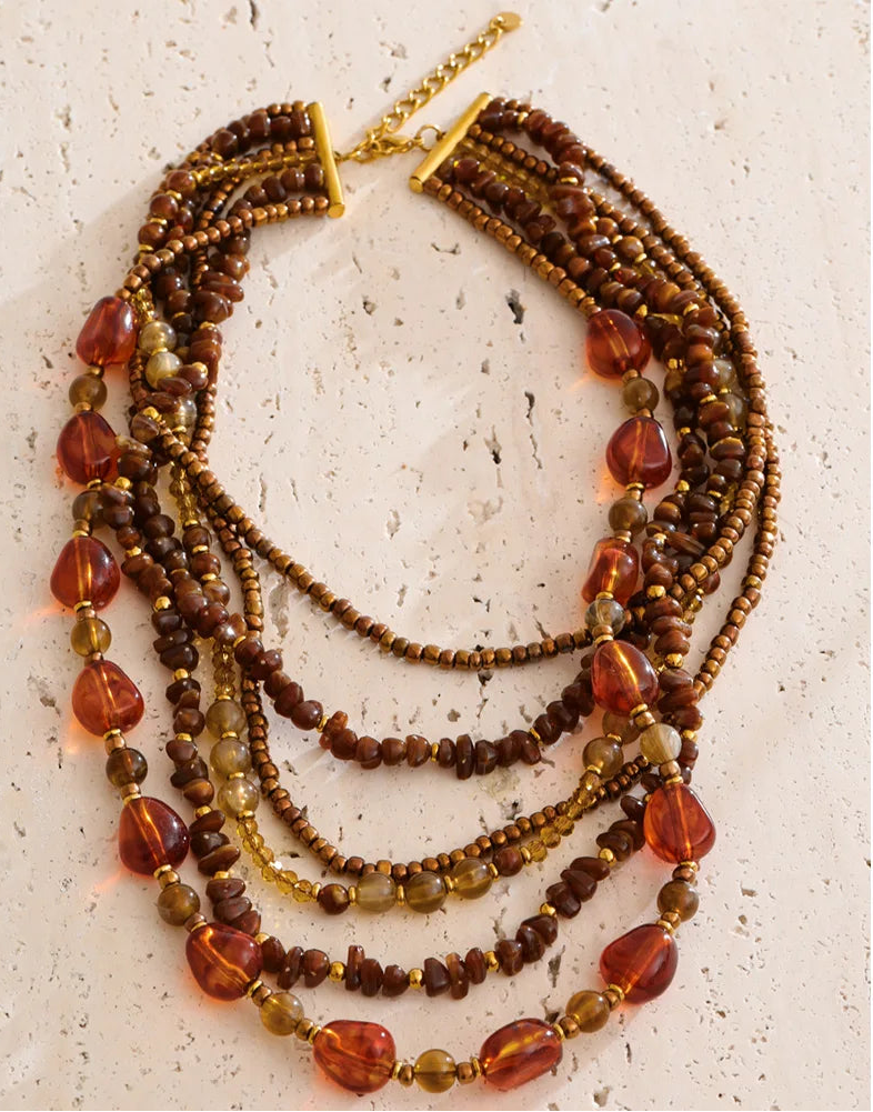 Yhpup à prova d'água 2025 contas artesanais boêmia joias outono inverno aço inoxidável em camadas de resina corrente babador colar de declaração