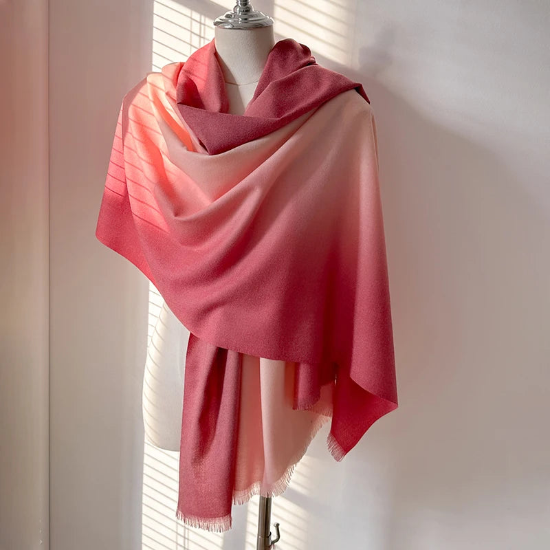 Novo inverno xale cachecóis envoltório 2025 design gradiente cachecol feminino moda quente pashmina femal poncho neckerchief echarpe bandana