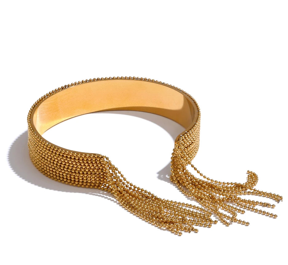 Yhpup estilo quente corrente de aço inoxidável borla manguito pulseira 18k cor ouro banhado personalidade moda charme jóias