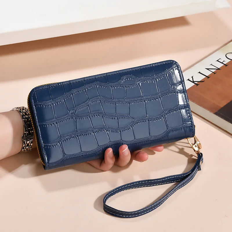 Carteira longa feminina high-end moda crocodilo padrão jacaré embreagem saco de cartão multifuncional saco com zíper carteira de moedas