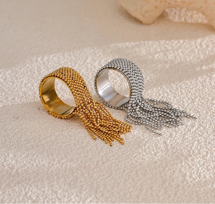 Yhpup declaração corrente de aço inoxidável borla anel de dedo ajustável 18k pvd banhado charme de alta qualidade elegante jóias douradas