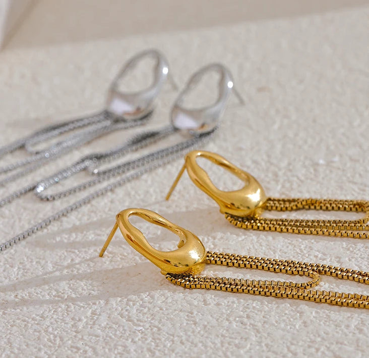 Yhpup 316l aço inoxidável geométrico borla corrente gota balançar brincos para mulheres temperamento popular à prova dwaterproof água jóias presente