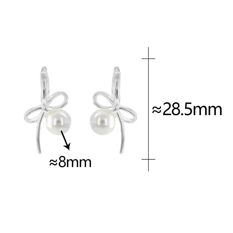 Real 925 prata esterlina 14k ouro pérola oco bowknot hoop brincos para mulheres minimalista jóias finas acessórios bonitos