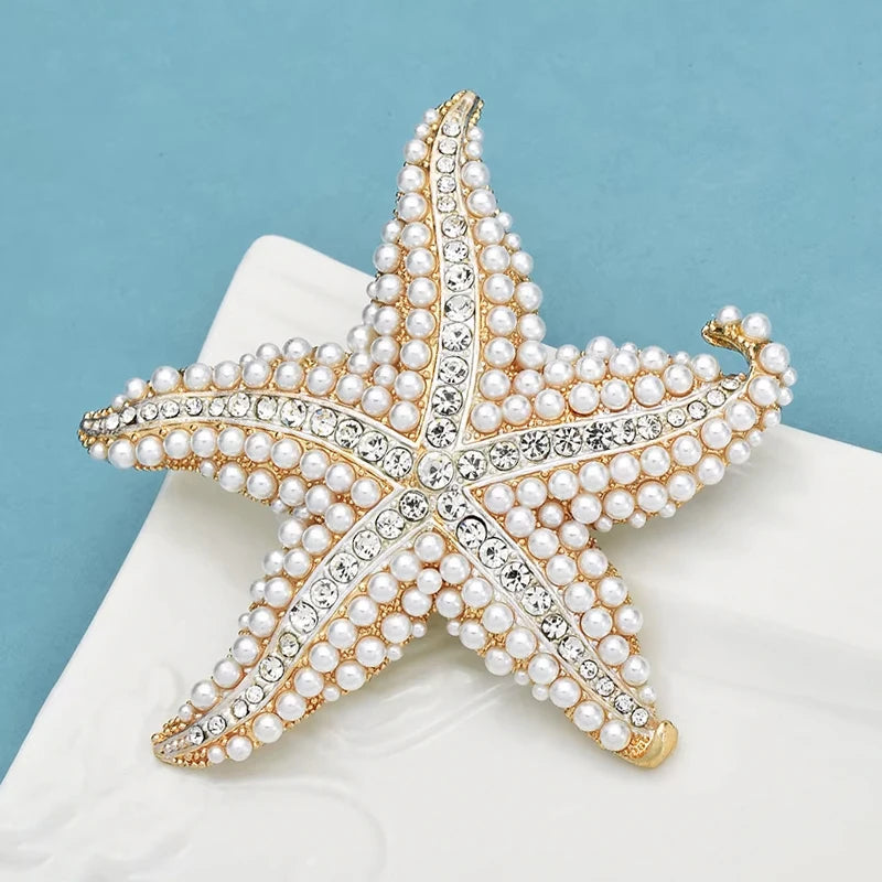 Wuli & baby Pérola Estrela do Mar Mulheres Broche Pin Espumante Mar Estrela Jóias Presente