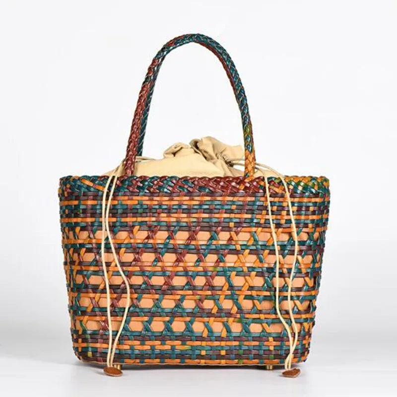 2024 bolsa de ombro feminina de couro genuíno com bolsa interna tecelagem bolsa de compras casual bolsa tote vintage