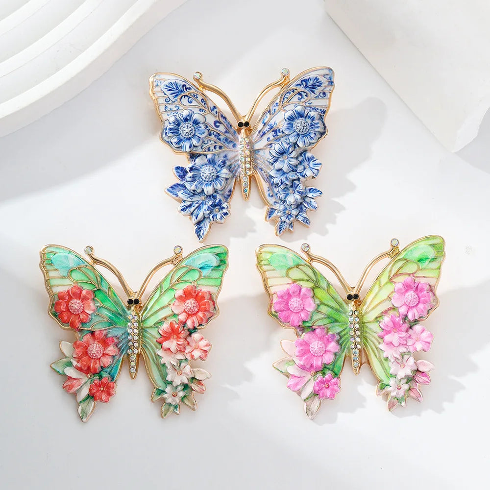 Jardme broche de borboleta esmaltado vintage para mulheres, luxo, lindo inseto colorido com flor, alfinetes de roupas femininas, presentes