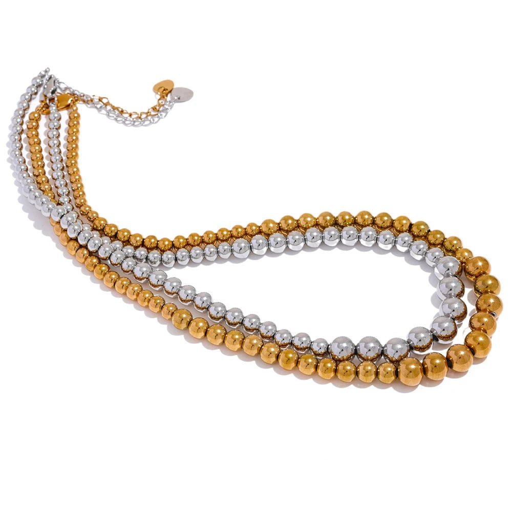 Yhpup contas de aço inoxidável artesanal moda corrente colar pulseira 18k pvd banhado à prova de ferrugem texturizado unissex jóias das mulheres dos homens