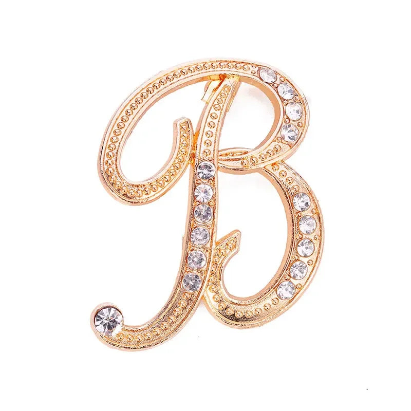 Broche de Letra com Strass Cristal Dourado Elegante