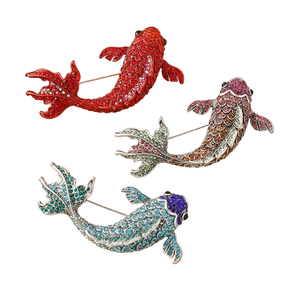 Broche Peixe Carpa Koi com Strass Colorido e Detalhe Esmaltado