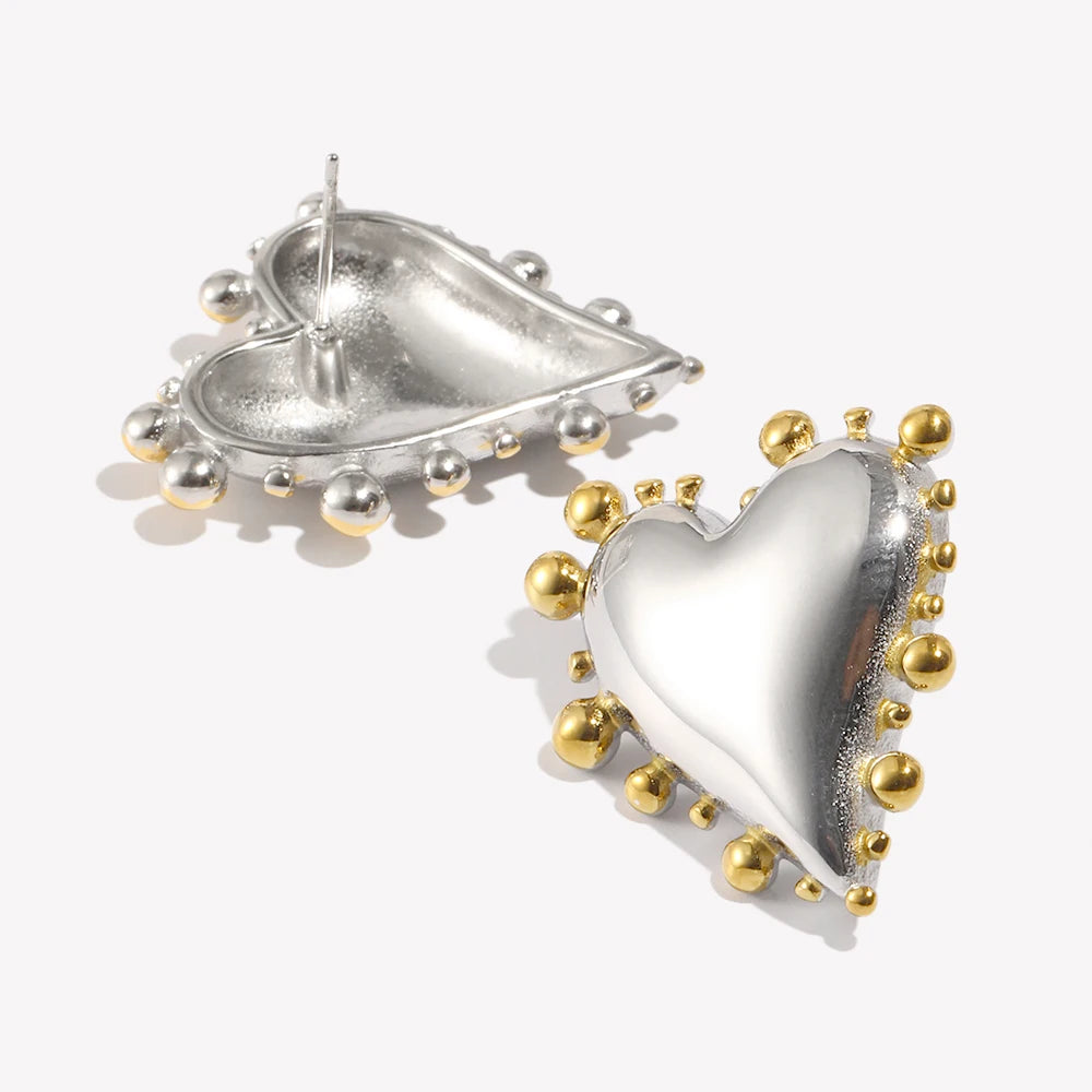 Ebbelle novo brinco de coração suave de cor dupla para mulheres e meninas acessórios de joias de aço inoxidável banhado a ouro 18K