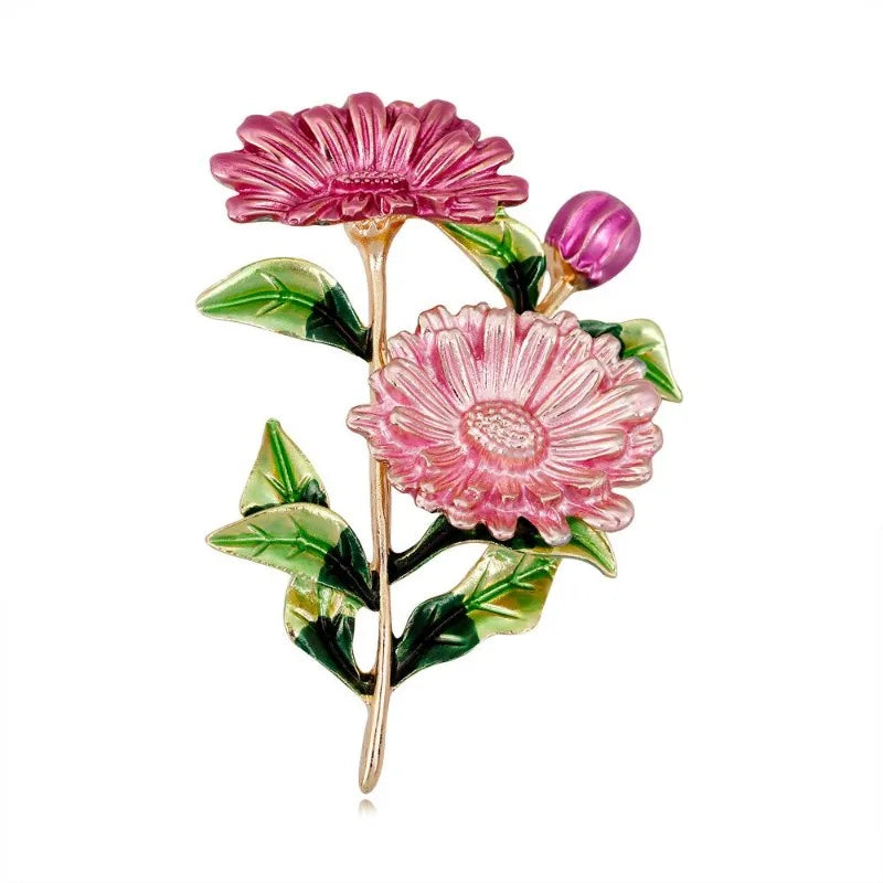 Broche Flor Dupla Esmaltada Design Elegante Feminino