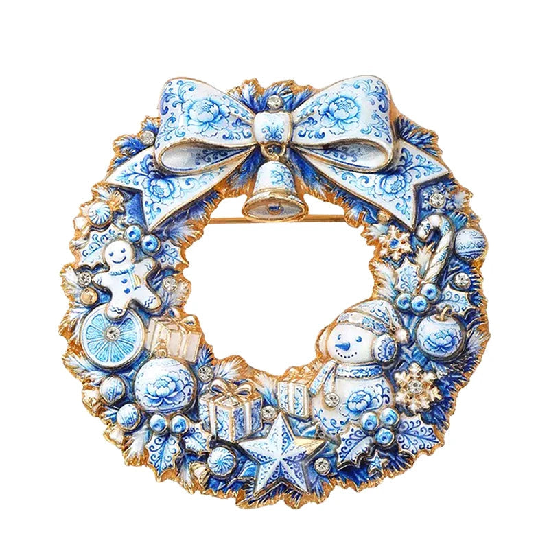 Broche Guirlanda de Natal com Strass Design Elegante Feminino