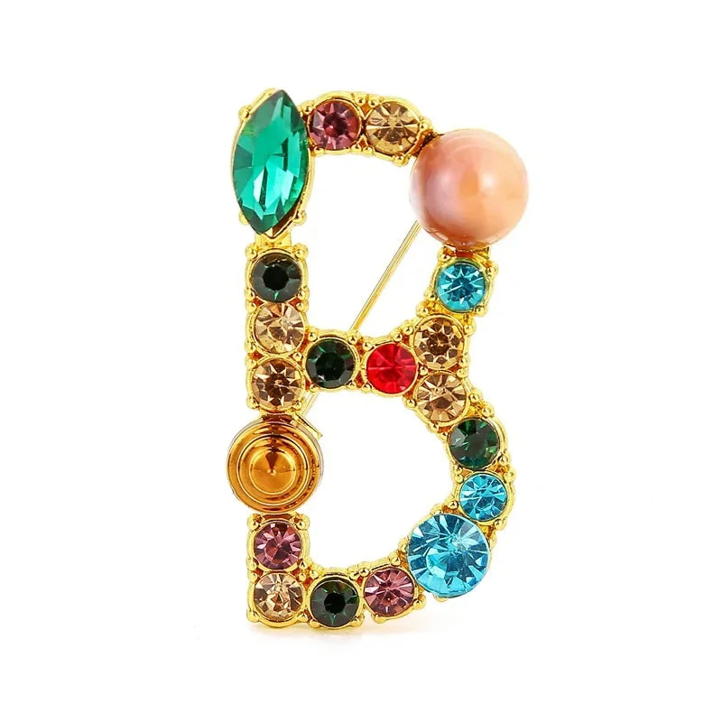 Nova chegada inglês carta palavra broche colorido strass cristal lapela pinos para mulheres camisola terno broche festa jóias presentes
