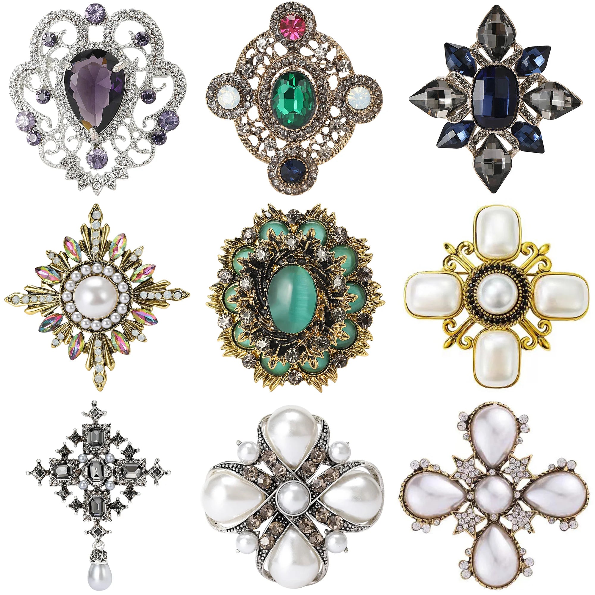 Broches barroco vintage para mulheres, crachá redondo, jóias strass, acessórios para festa de escritório, presentes amigos, unissex