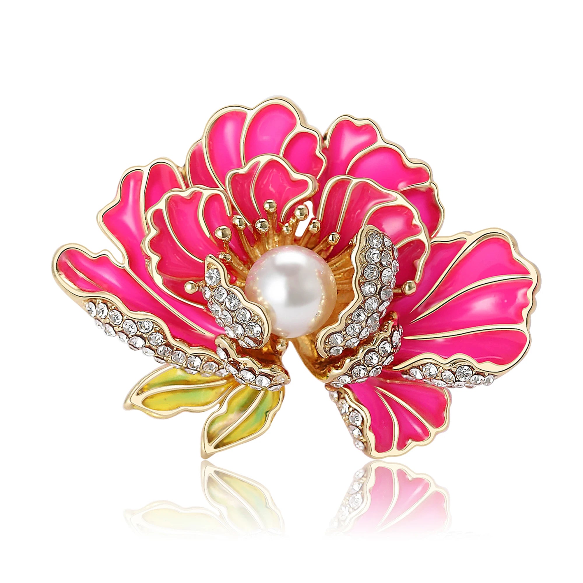 Beaut & berry elegante pérola peônia flor broches para mulheres strass planta pino luxo banquete casamento jóias amigos presentes