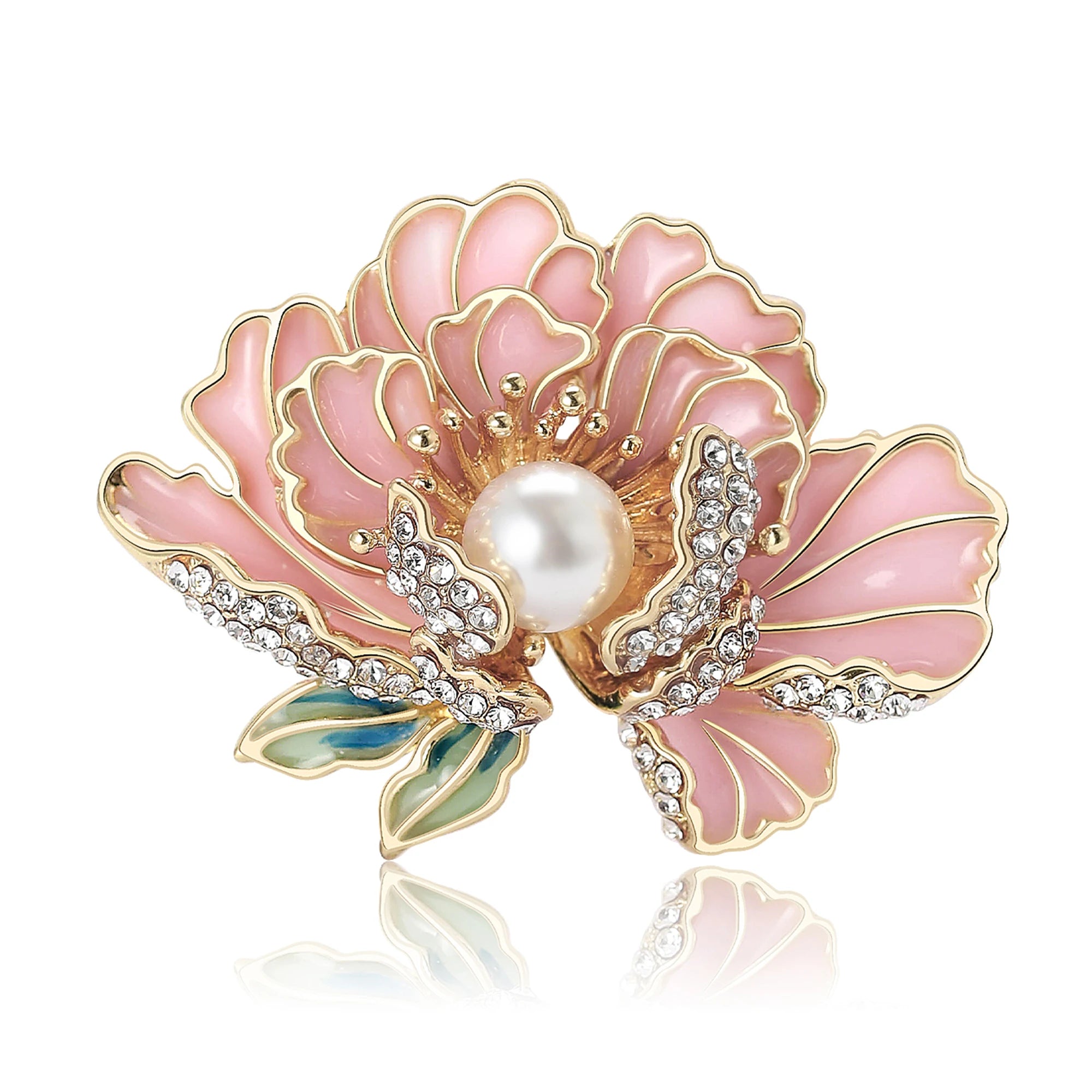Beaut & berry elegante pérola peônia flor broches para mulheres strass planta pino luxo banquete casamento jóias amigos presentes