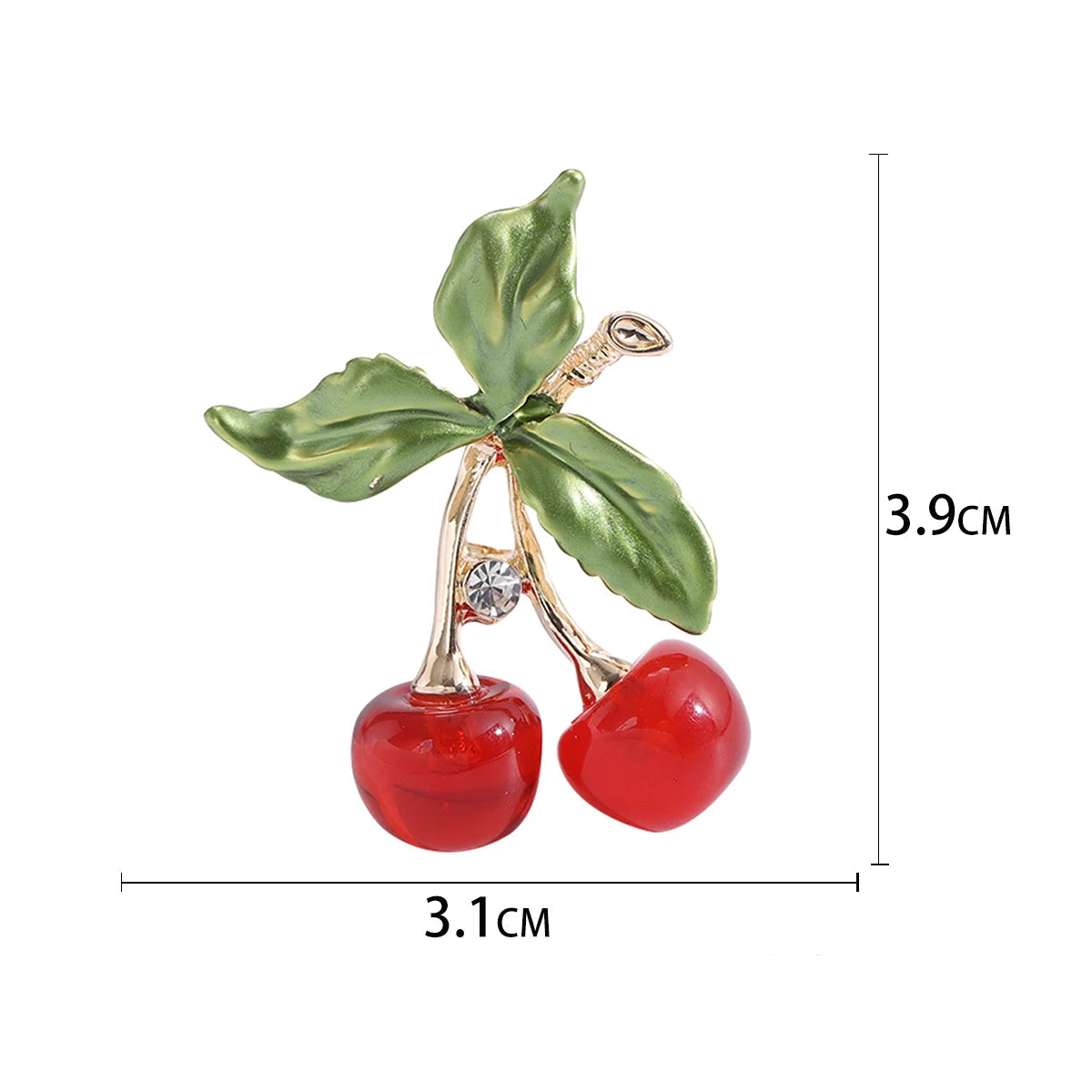 Broches de cereja esmalte para mulheres, Unisex Rhinestone Fruit Pins, Banquete Party Backpack Presentes, Acessórios de jóias