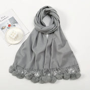 Lenço quente feminino com bola de pele de coelho pashmina lenços grossos xales inverno cashmere pompom cachecol senhoras oversize cobertor envoltório