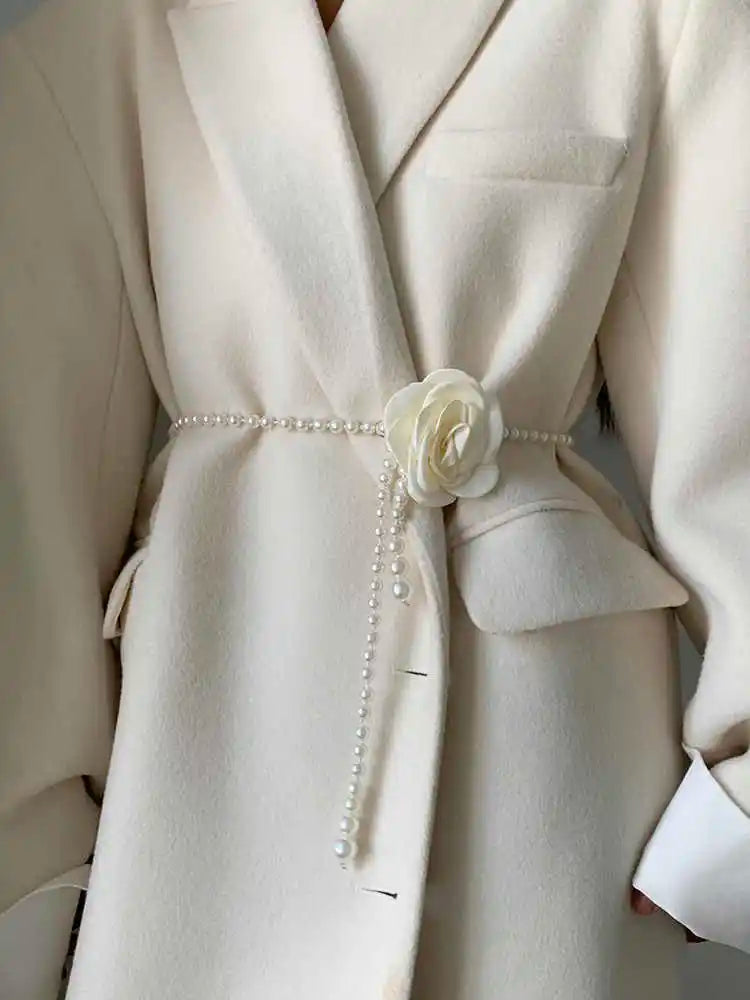 1 pçs cinto de cintura de pérola feminino novo estilo camélia decorativo versátil cinto combinando vestido casaco jaqueta moda elegante cinto