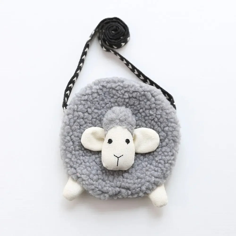 Sheep Shape Crossbody Bag para meninas, Mini Coin Purse, Carteira bonito para crianças, Plush Soft Sweet Purses, Organizador da criança