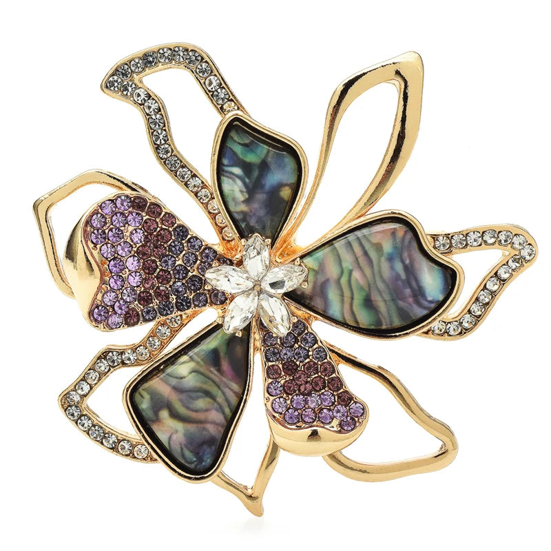 Broche Flor Dupla com Strass Design Elegante Feminino