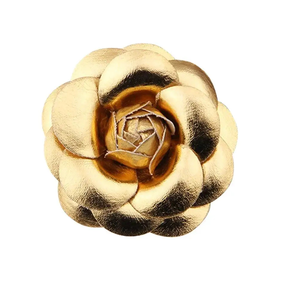 5cm ouro prata cor couro do plutônio rosa flor broche camélia corsage feminino lapela pinos e broches cachecol fivela acessórios