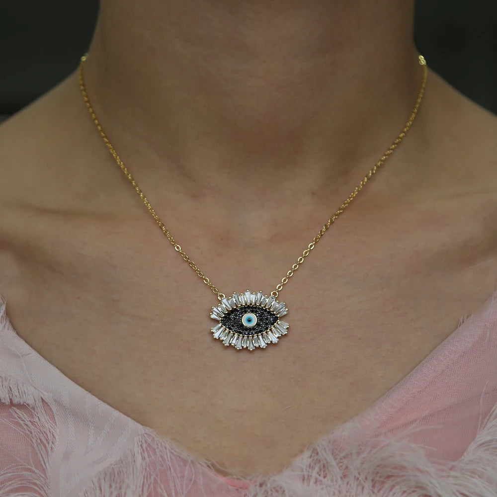 Novo autêntico turquesa turco mal olho forma rosa cor de ouro moda feminina colar atacado
