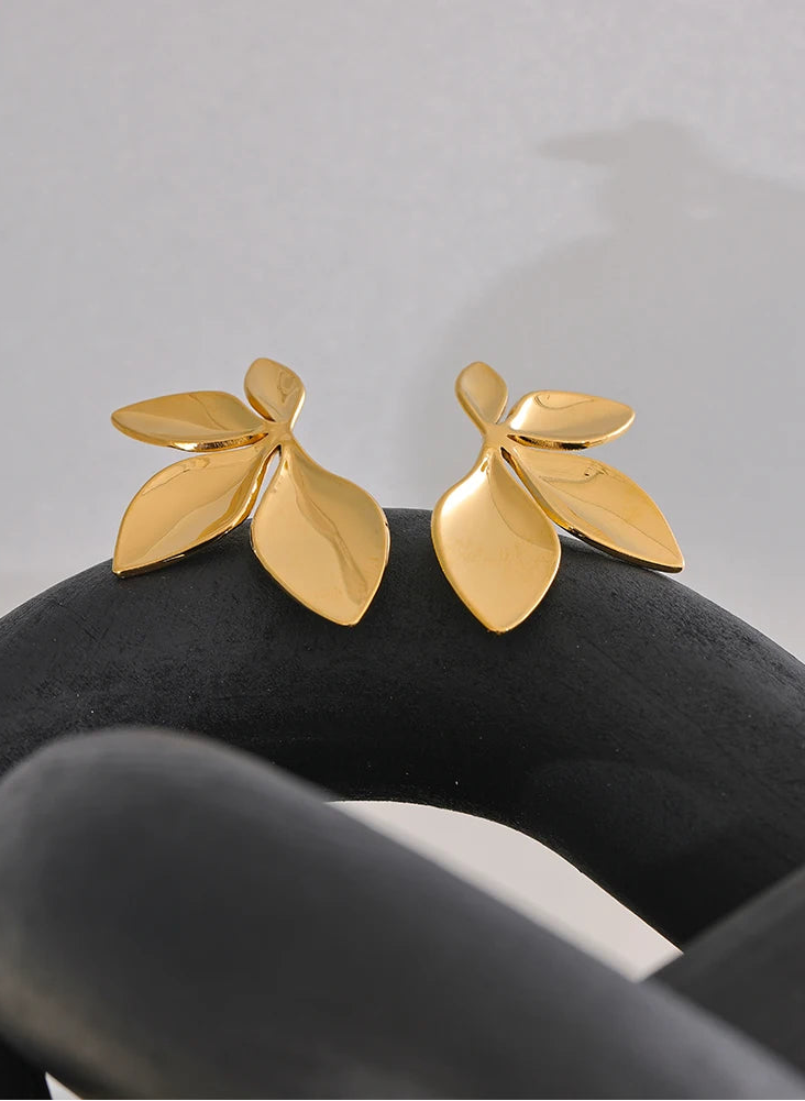 Yhpup moda folhas de aço inoxidável flor brincos brilhante anti alergia à prova dwaterproof água charme textura jóias alta qualidade