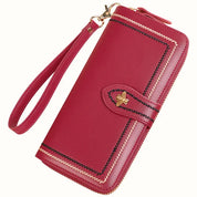Carteira de couro genuíno para mulheres, titular do cartão, embreagem, bolsas femininas, longa bolsa de dinheiro, abelha, marca de luxo, pulseira, hasp telefone