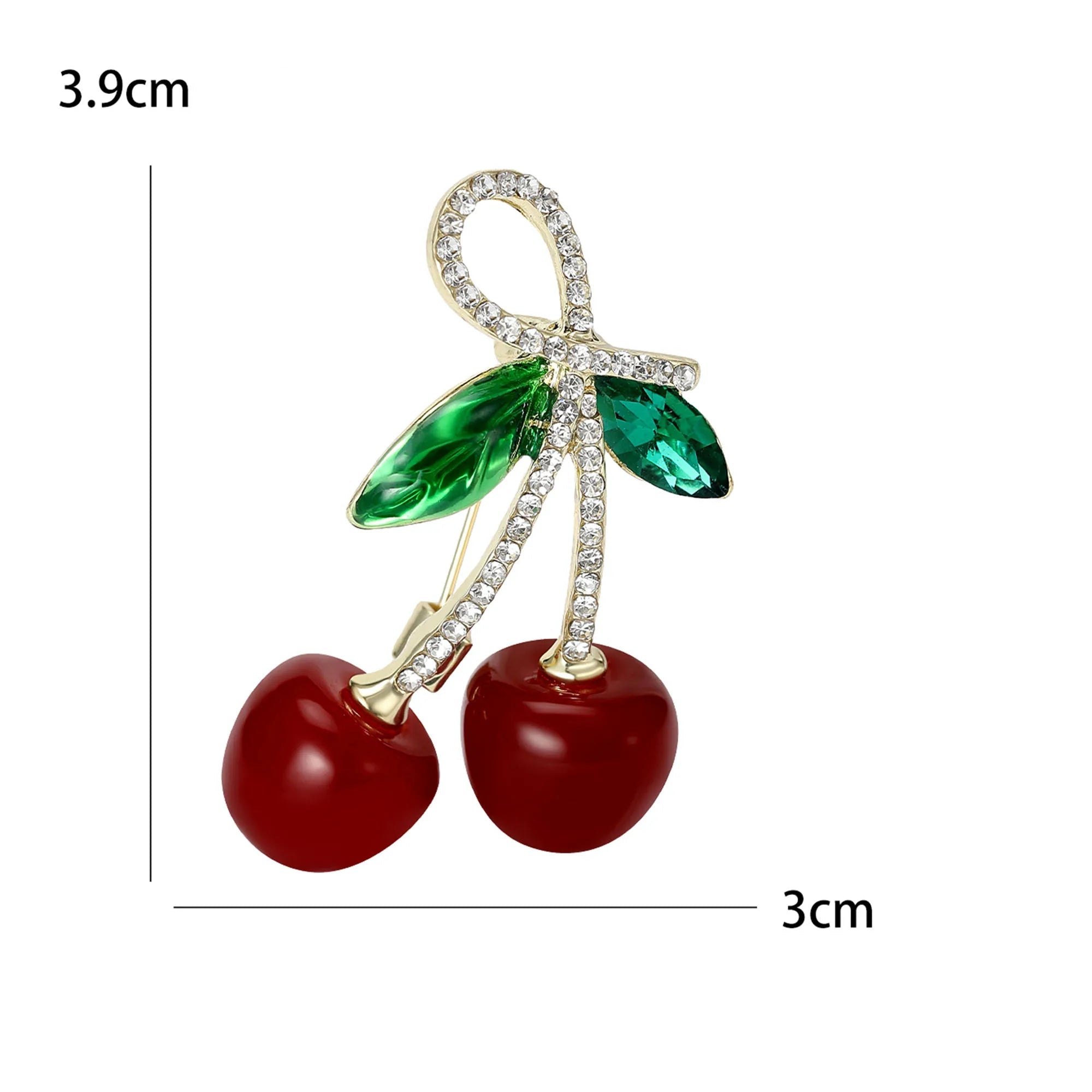 Broches de cereja esmalte para mulheres, Unisex Rhinestone Fruit Pins, Banquete Party Backpack Presentes, Acessórios de jóias