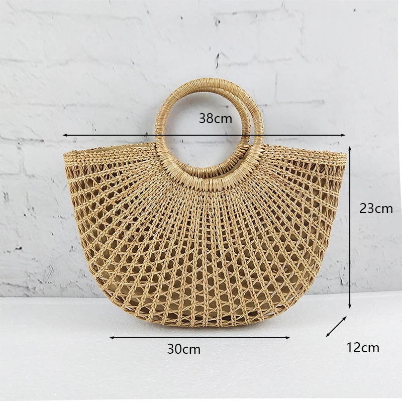 Luxo oco designer praia bolsa de ombro alta qualidade marca palha bolsa feminina verão raffia tecido cesta viagem tote bags