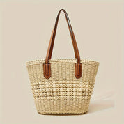 Moda oco saco de palha férias viagem praia saco de ombro feminino grande capacidade trançado sacola de compras diárias saco de mão