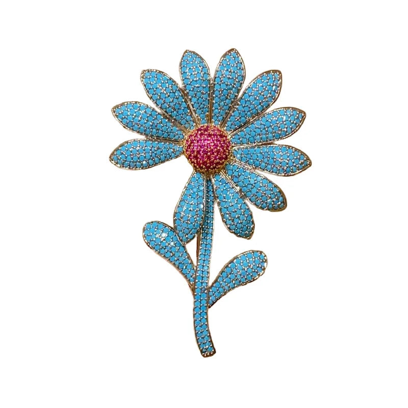 Broche de Flor Margarida para Mulheres e Meninas, Cobre Ecológico de Alta Qualidade com Zircônia Brilhante, Broche Moderno, Alfinetes de Lapela, Joia para Roupas, Presente