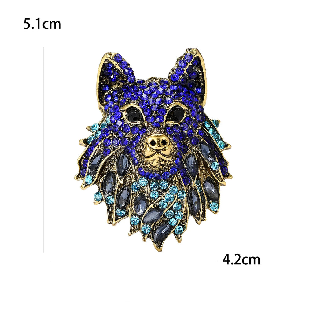 Requintado liga strass lobo cabeça broche high-end terno masculino casaco pinos acessório para festa