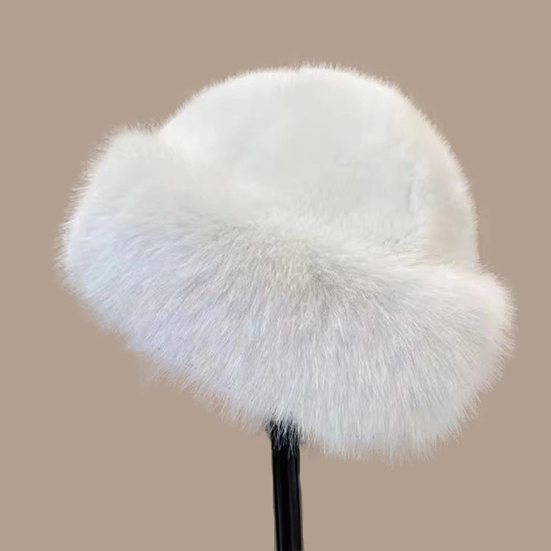 Inverno grosso quente peludo gorros chapéu moda feminina imitação de pele de vison boné russo cor sólida de pelúcia boné sem aba chapéu de esqui