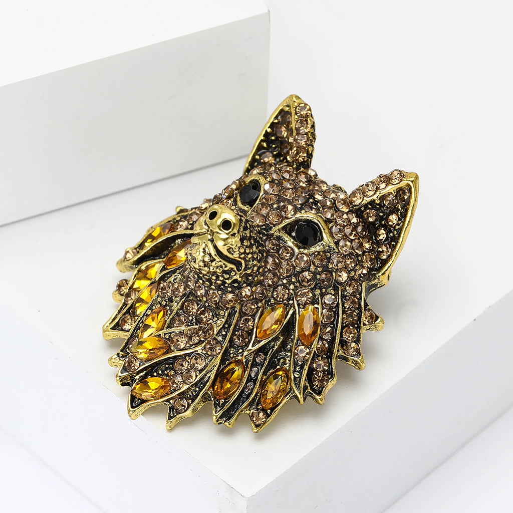 Requintado liga strass lobo cabeça broche high-end terno masculino casaco pinos acessório para festa