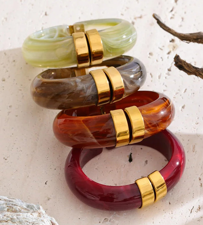 Yhpup 66mm verde rosa marrom roxo acrílico grosso pulseira para mulheres chegadas de aço inoxidável 2025 joias de pulso presente