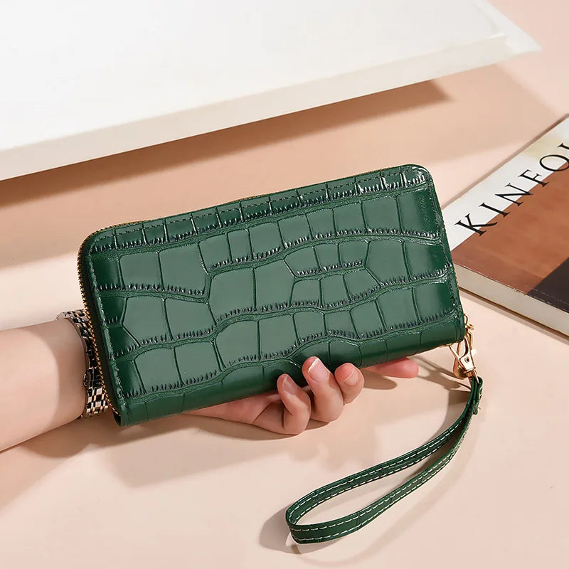 Carteira longa feminina high-end moda crocodilo padrão jacaré embreagem saco de cartão multifuncional saco com zíper carteira de moedas