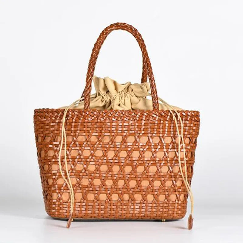 2024 bolsa de ombro feminina de couro genuíno com bolsa interna tecelagem bolsa de compras casual bolsa tote vintage