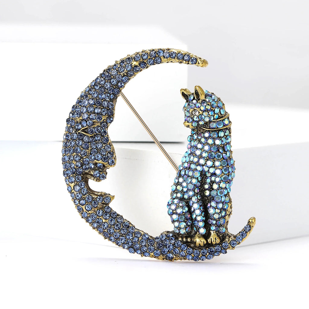 Broche Gato Lunar com Strass Design Elegante Feminino