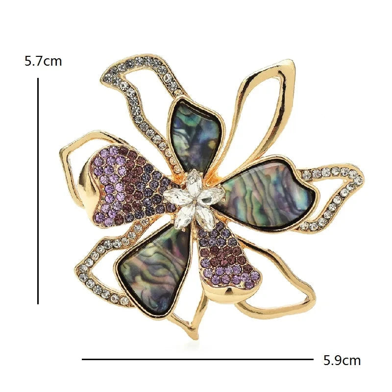 Broche Flor Dupla com Strass Design Elegante Feminino