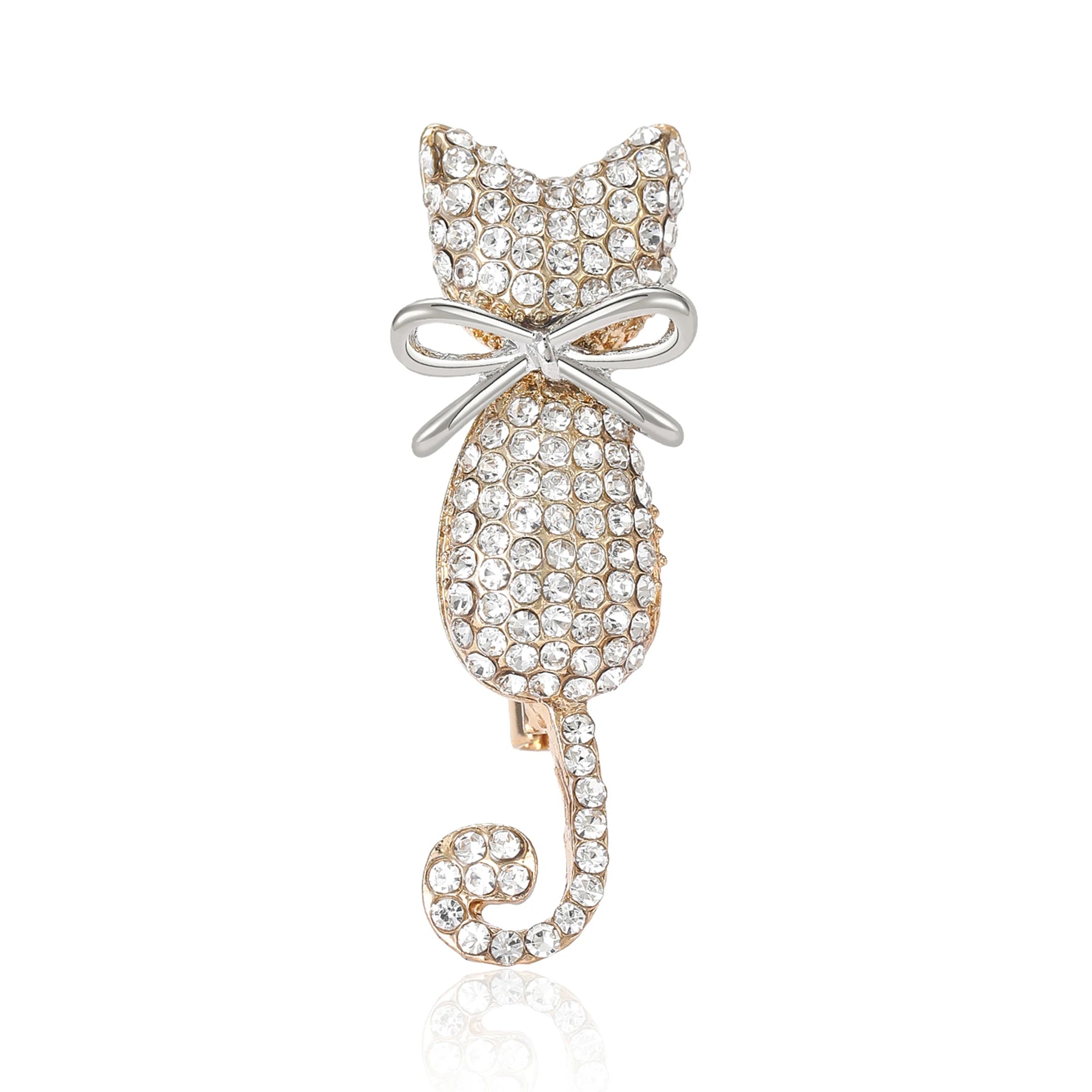Broche de Gato Esmaltado com Pedrarias Elegante e Delicado
